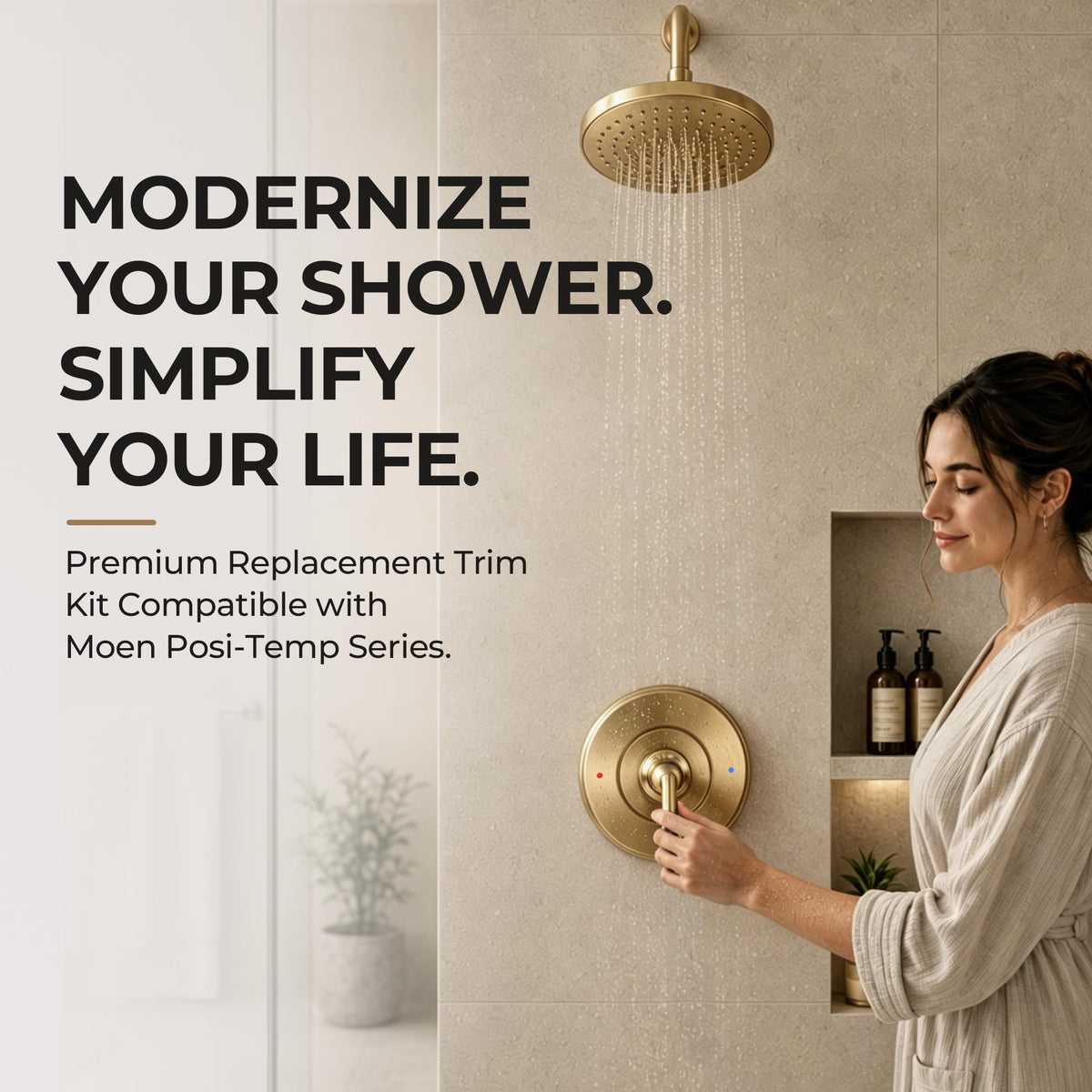 T2901BG Shower Valve Trim Kit Compatible with Moen, Gold