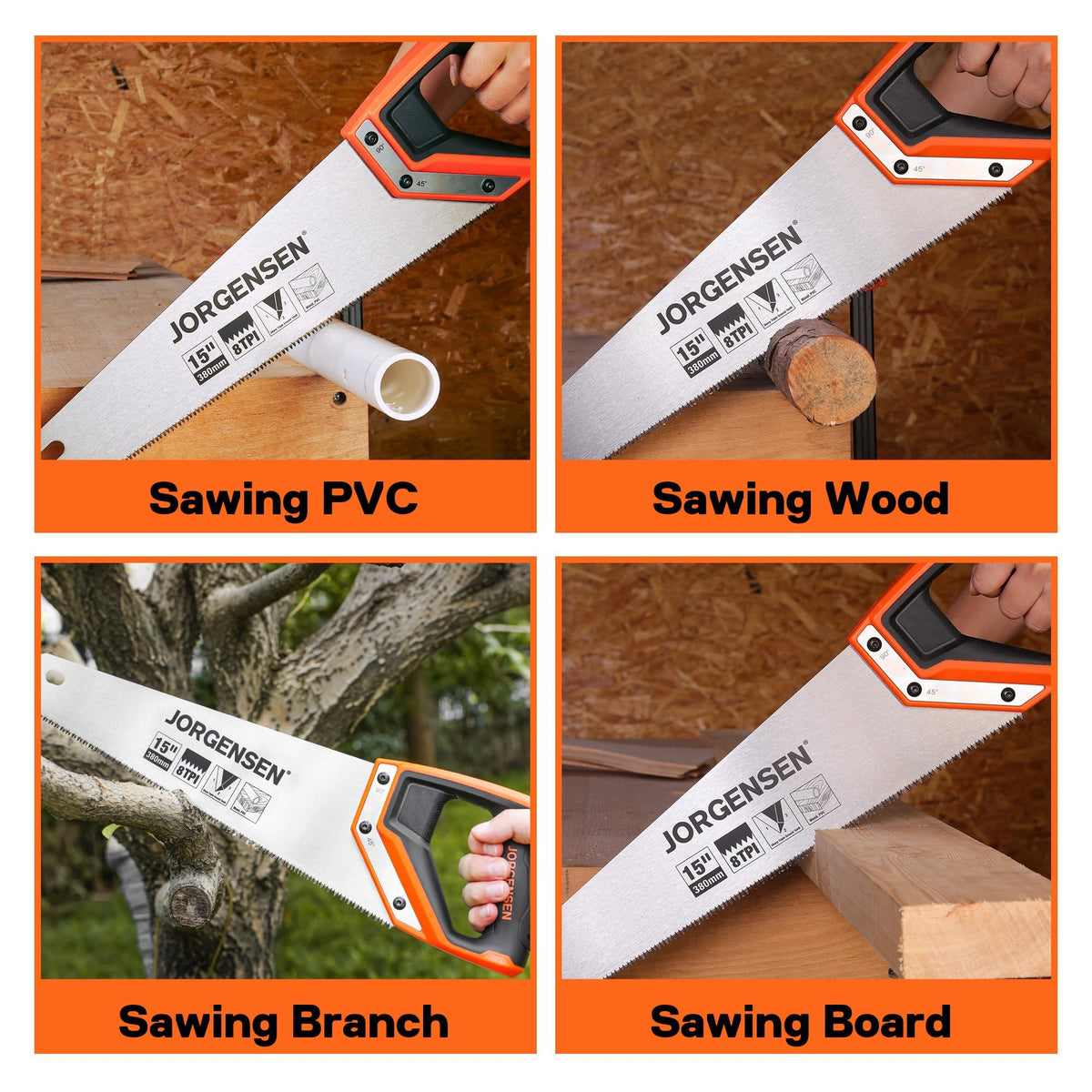 JORGENSEN 15 Inch Pro Hand Saw, 8 TPI Fine Cut Aluminum Handle