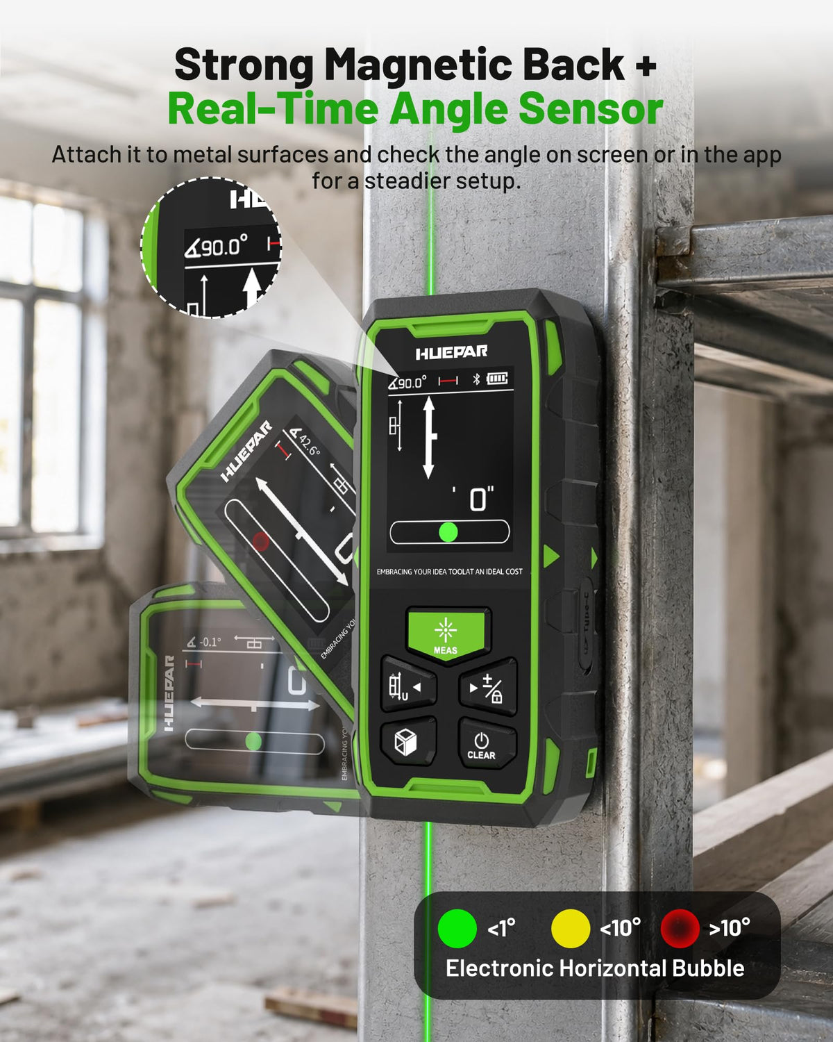 Huepar 2026 Upgraded Dual Laser Measuring Tool 395Ft, Phone App, Green Beam