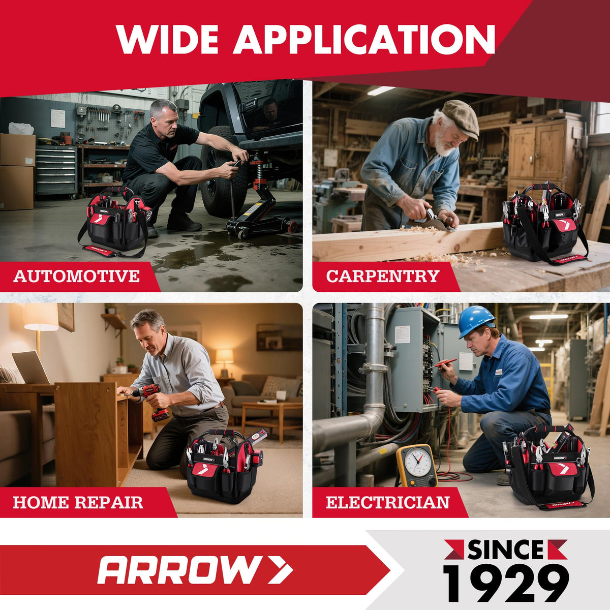 ARROW 12" Tool Tote with Waterproof Hard Base, Electrician Tool Bag