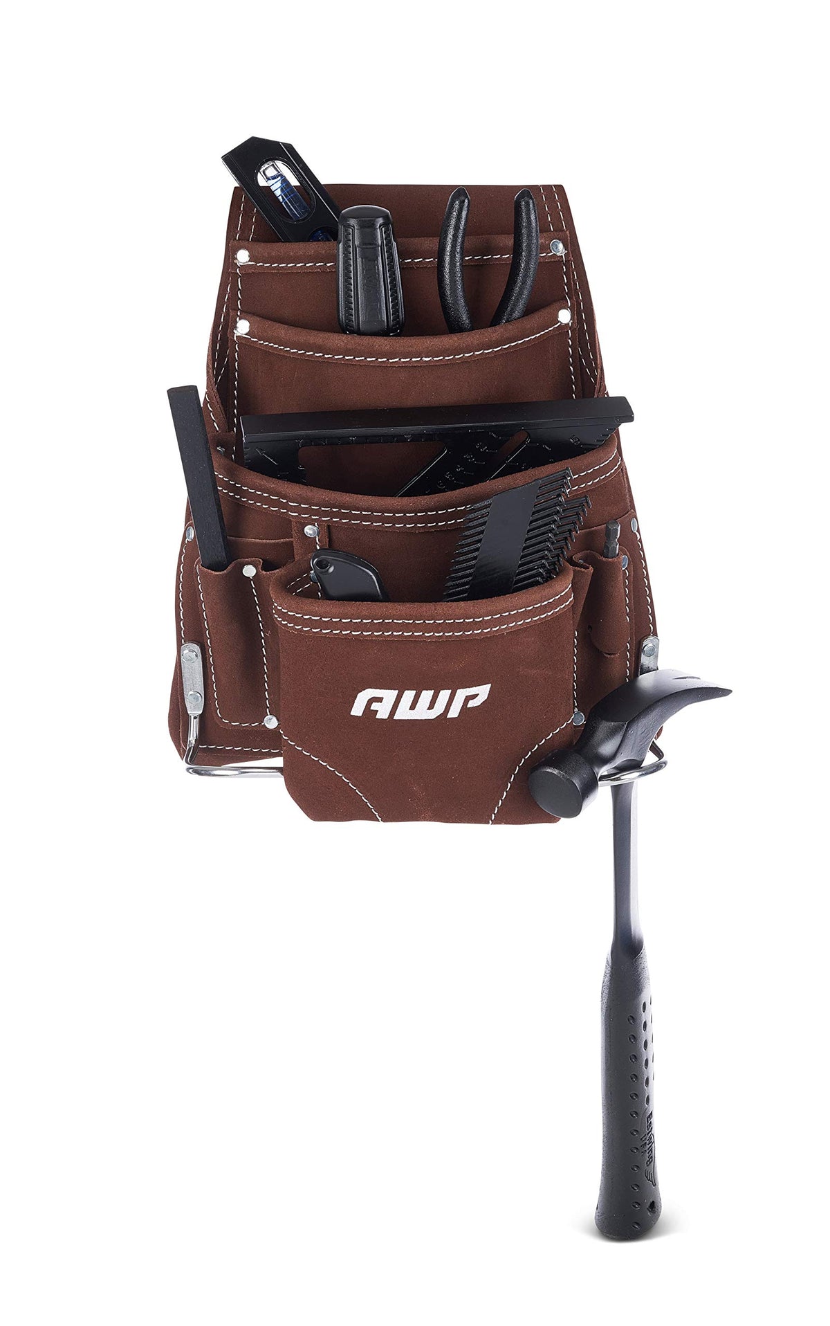 AWP Multi-Pocket Electrician Tool Belt Pouch, 1 Bag with 10 Pockets, Brown