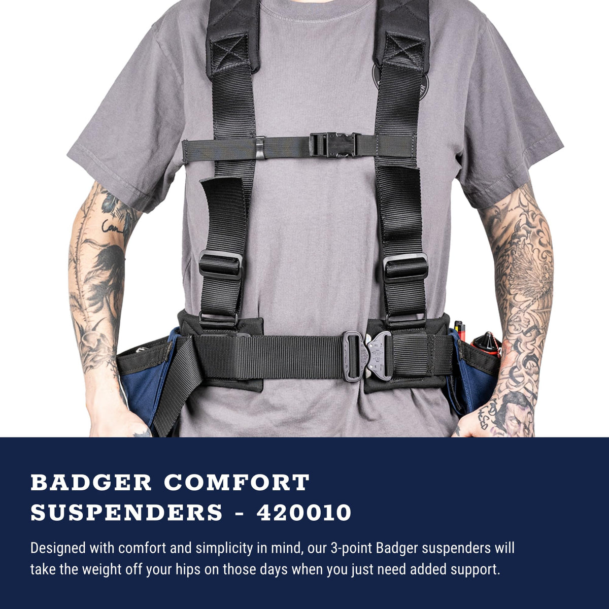 Occidental Leather Badger Suspenders - Gunmetal - Equipped with Shoulder Pads - Made in USA