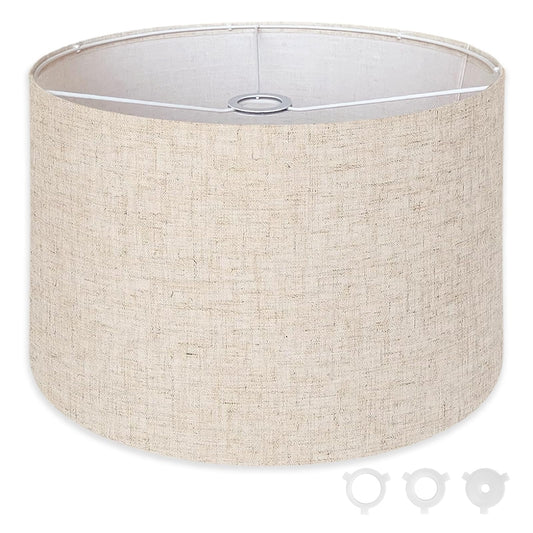 KOORLE Beige Large Drum Lamp Shade for Floor Lamp, 16" Top x 16" Bottom x 11" High, Natural Linen Replacement Lampshade, Table Lamp & Bedside Lamp, 1.65" Spider Fitter, Easy to Assemble