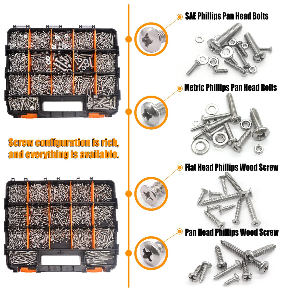 weideer 2431PCS Stainless Steel Nuts and Bolts Assortment,Metric&SAE Screws