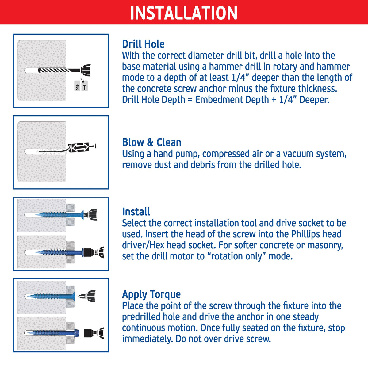 Blue Concrete Screws Multi Purpose Mix Kit - 240 pcs (3/16x1-1/4, 3/16x1-3/4 & 1/4x1-1/4) w/ 2 Sockets & 3 Concrete Drill Bits - Masonry Screws & Anchors for Concrete, Masonry, Wood & Brick