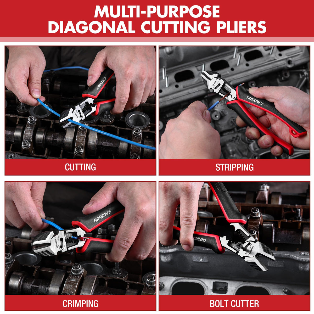 ARROW 6-in-1 Diagonal Cutting Pliers, 7.5" Multipurpose Wire Cutters
