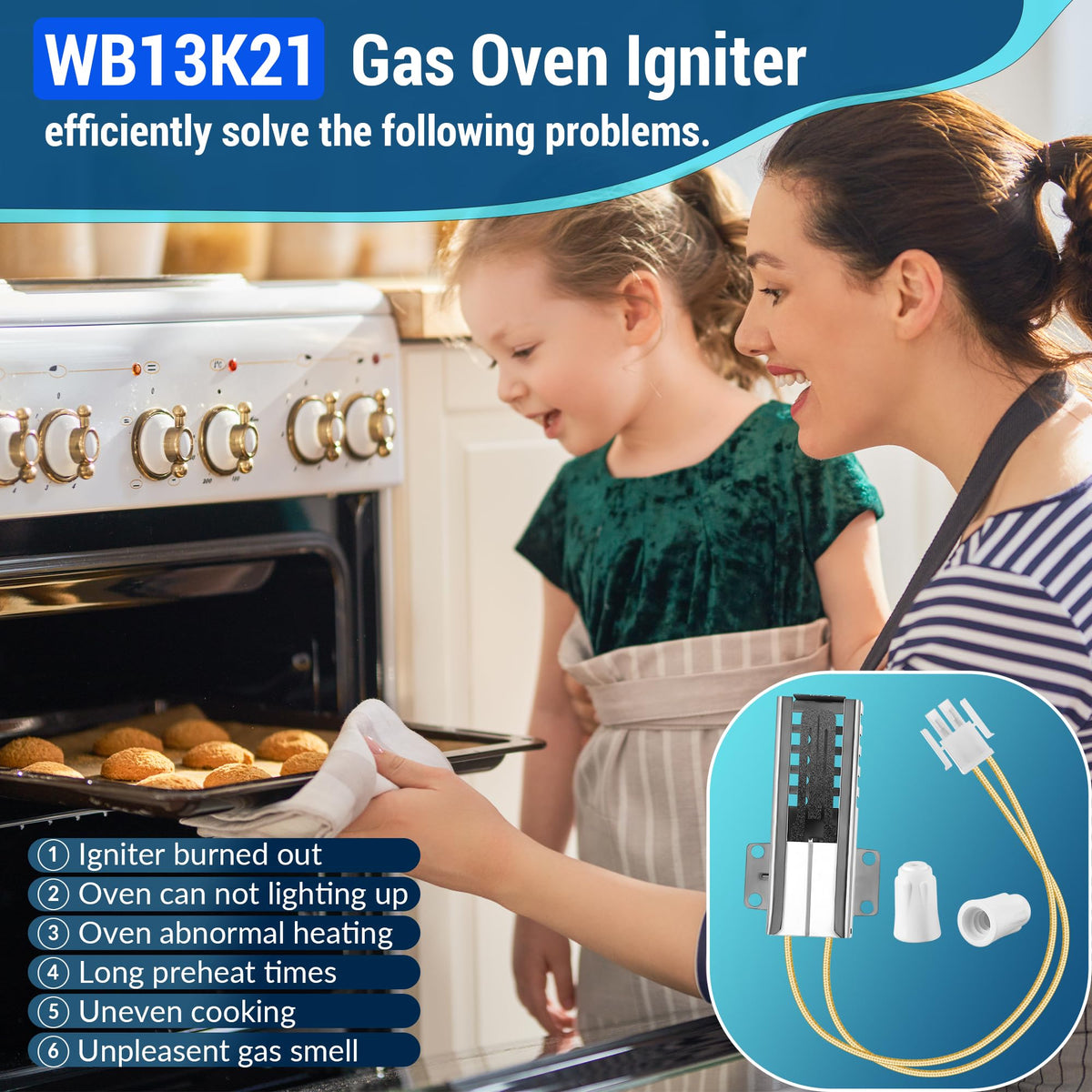 Gas Oven Igniter Compatible with WB13K21, IG9998, AP2020569 PS231280(1 Pc）