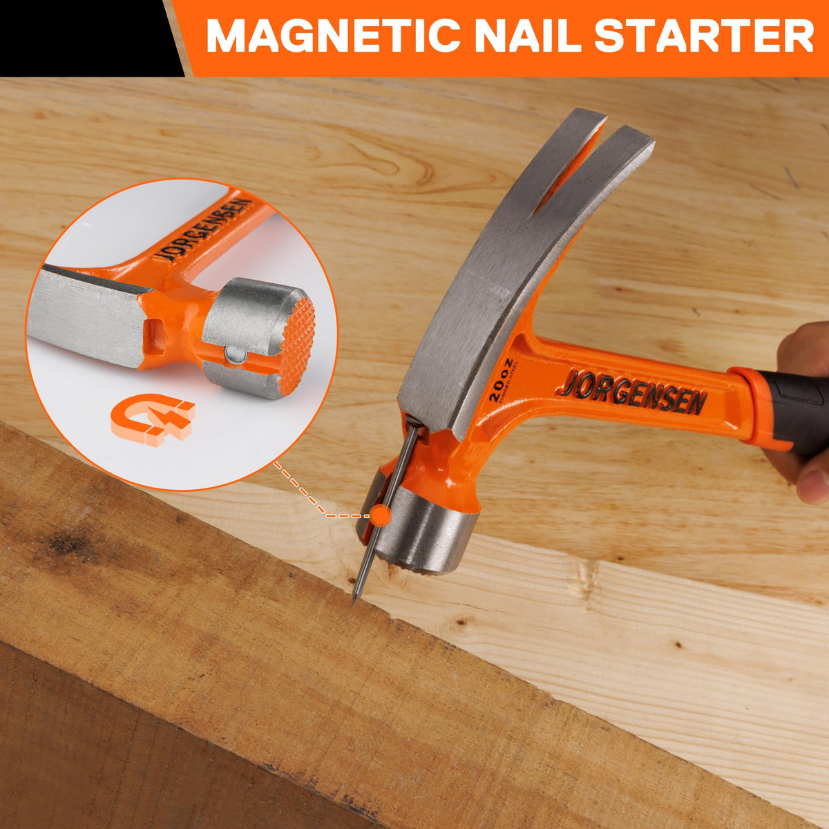 JORGENSEN 20 oz One-piece Forged Rip Claw Hammer with Magnetic Nail Holder