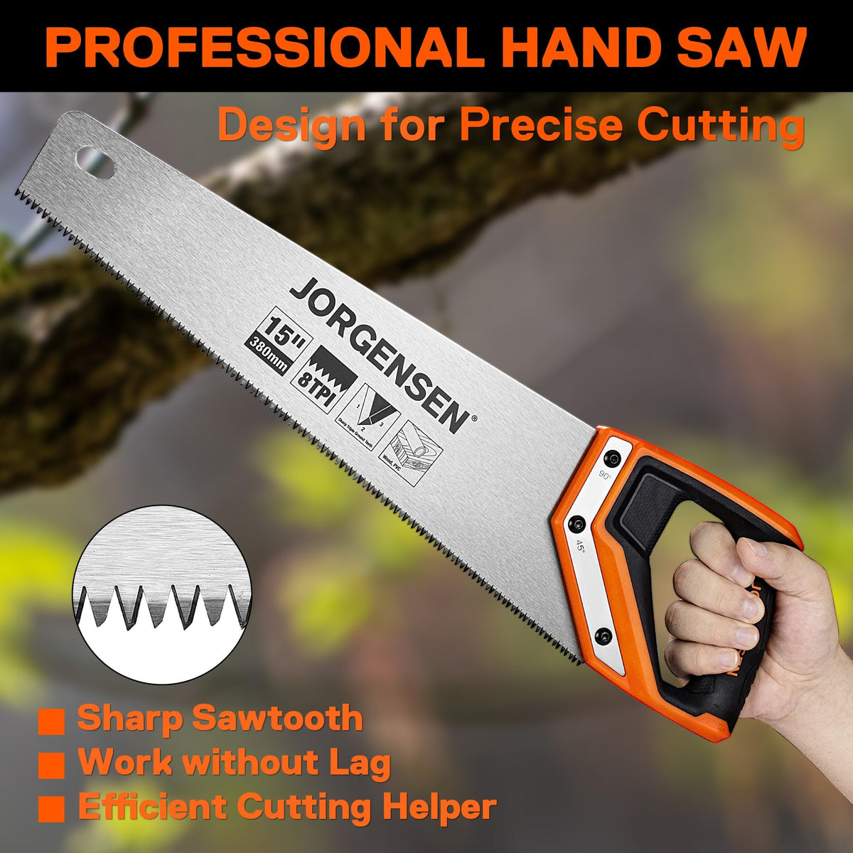 JORGENSEN 15 Inch Pro Hand Saw, 8 TPI Fine Cut Aluminum Handle