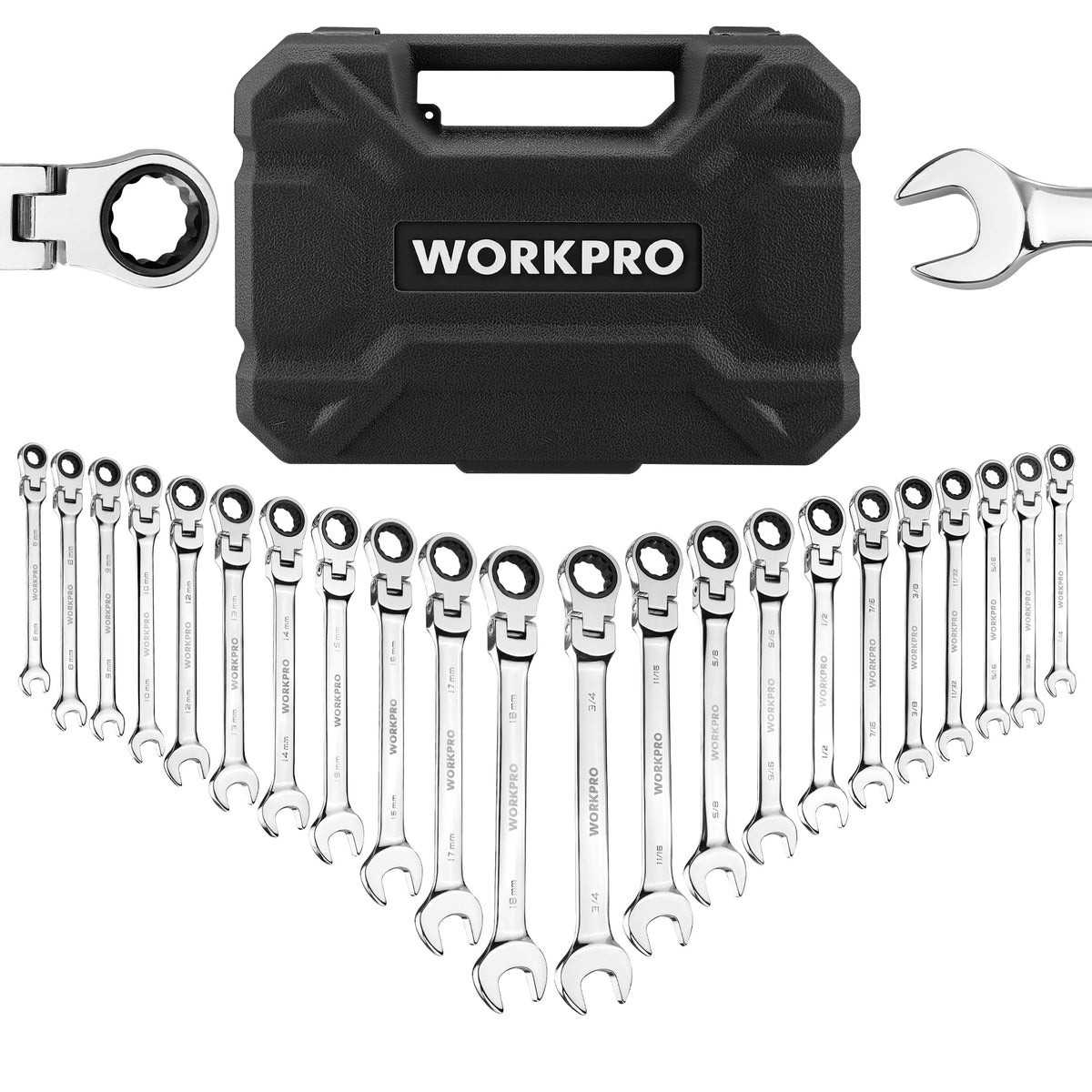 WORKPRO 22-Piece Ratcheting Wrench Set, Flex-Head & Polished