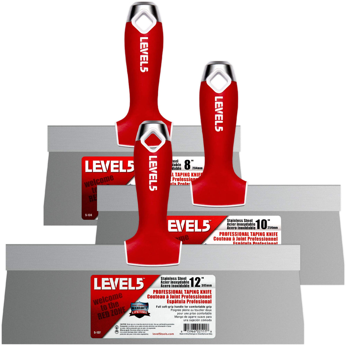 LEVEL5 Stainless Steel Taping Knife 3-Pack w/Soft Grip Handles, 5-619