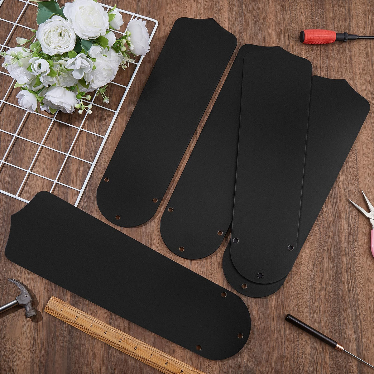 DELORIGIN 10pcs 16 1/2" Black Ceiling Fan Replacement Blades for 42" Fans Universal Wood Replacement Fan Blades for Indoor Outdoor Bedroom Broken old Fan Blade Replacing