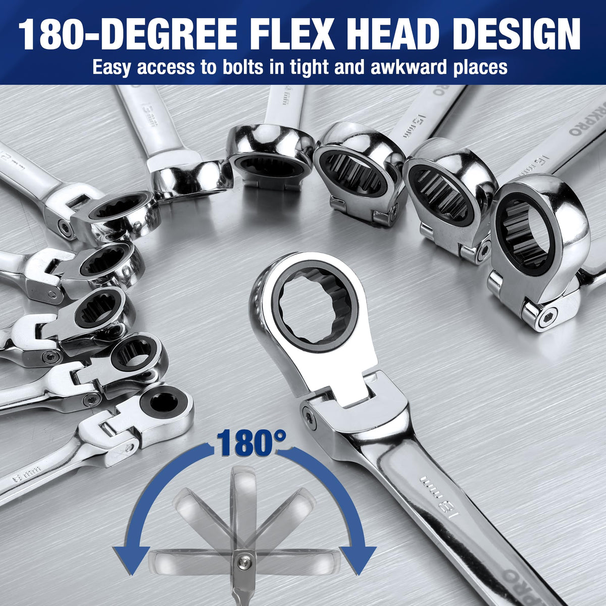 WORKPRO 22-Piece Ratcheting Wrench Set, Flex-Head & Polished