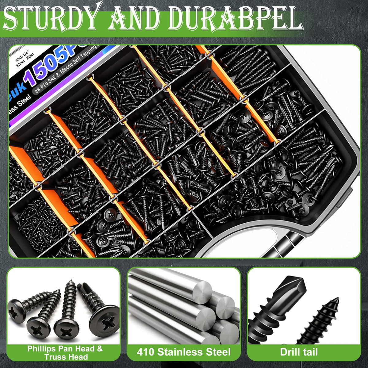 mxuteuk #8 #10 & M2 M3 M4 Self Tapping Screws for Metal,410 Stainless Steel