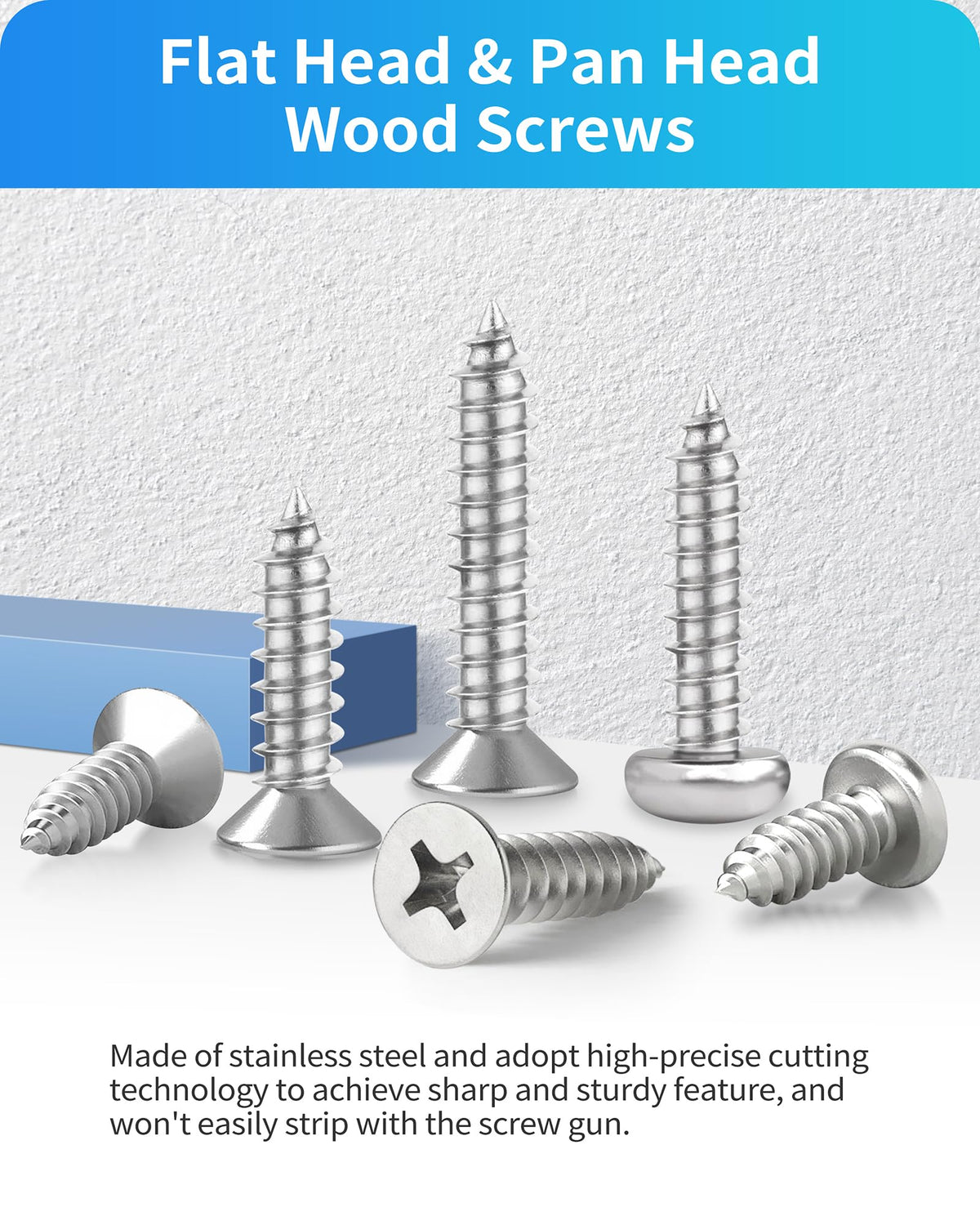 M3 M4 M5 M6 Wood Screws Assortment Set,304 Stainless Steel Assorted Self Tapping Screws Kit Truss Flat Pan Head Phillips Drive Drilling for Deck Drywall Concrete Sheet Metal (Flat & Pan Head 820PCS)