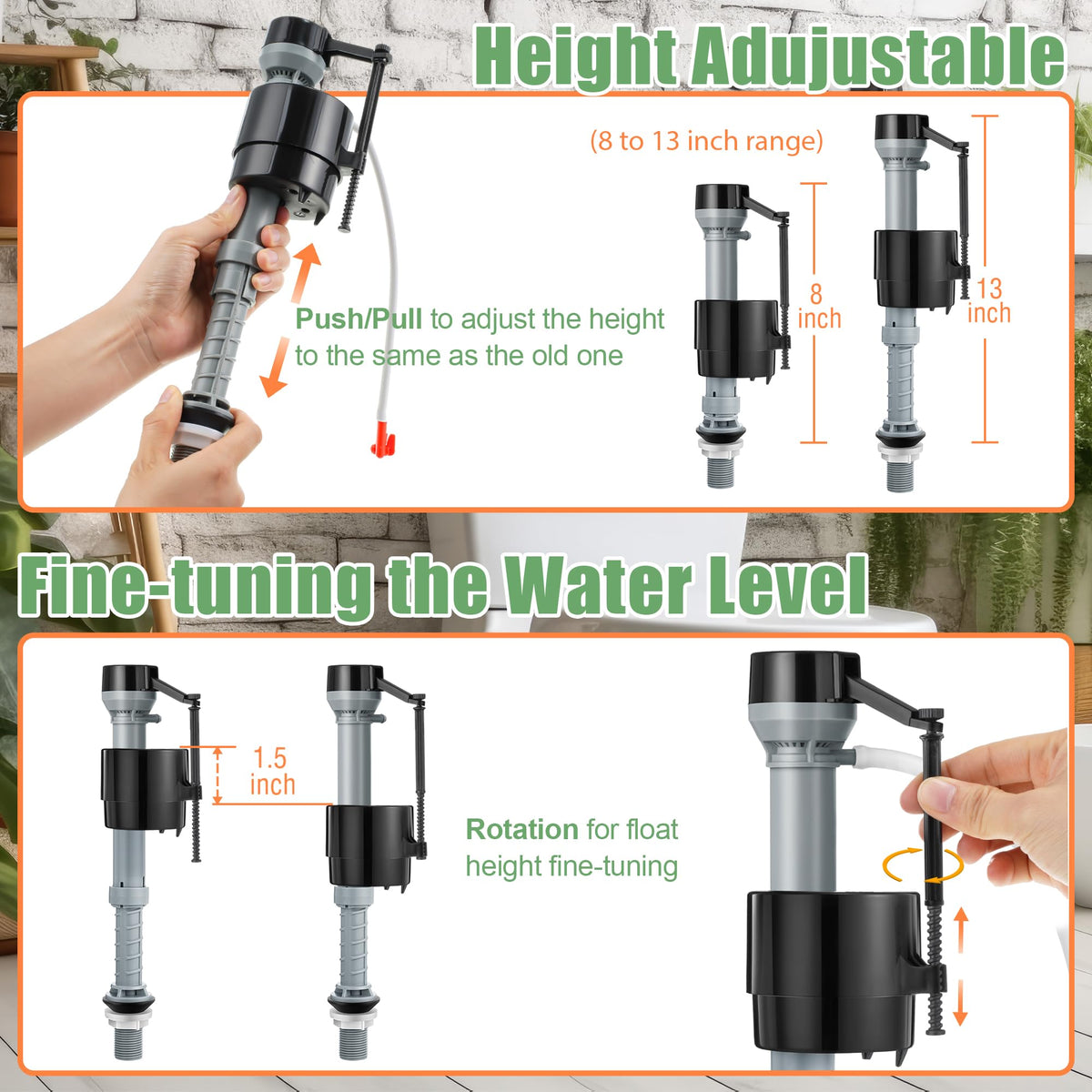 Saillong Toilet Fill Valve Replacement, Height Adjustable Universal, 2 Pcs