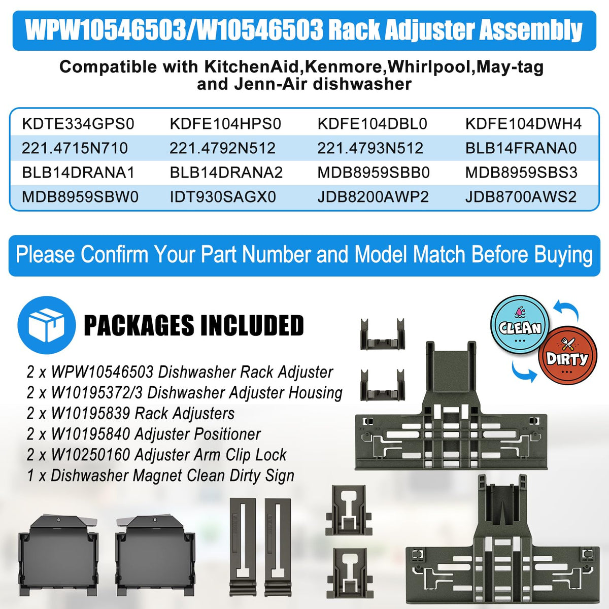 WPW10546503 Dishwasher Upper Rack &W10195372 W1019