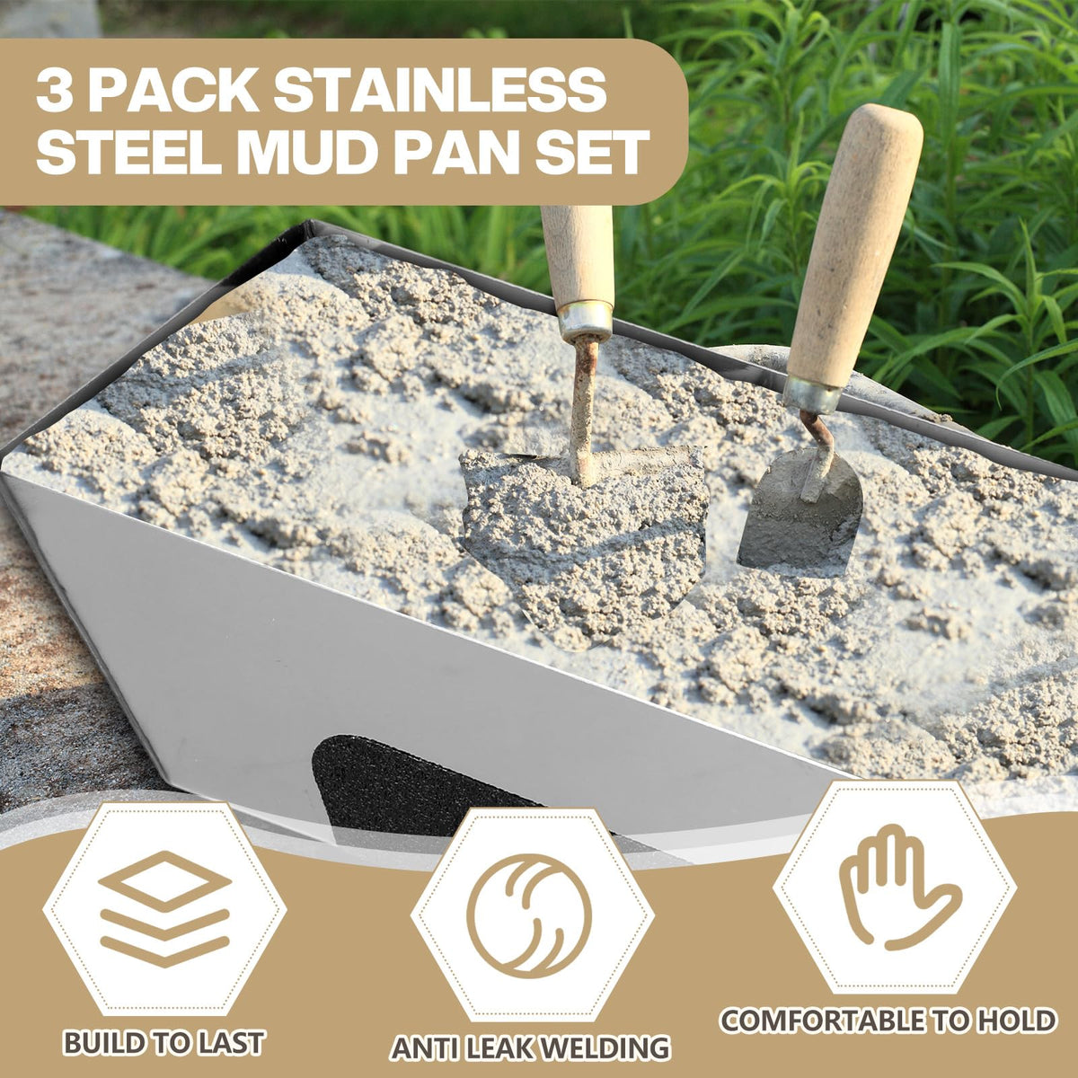 MorningRo 3 Pack 12 Inch Stainless Steel Mud Pan Drywall Tape Mud Tray