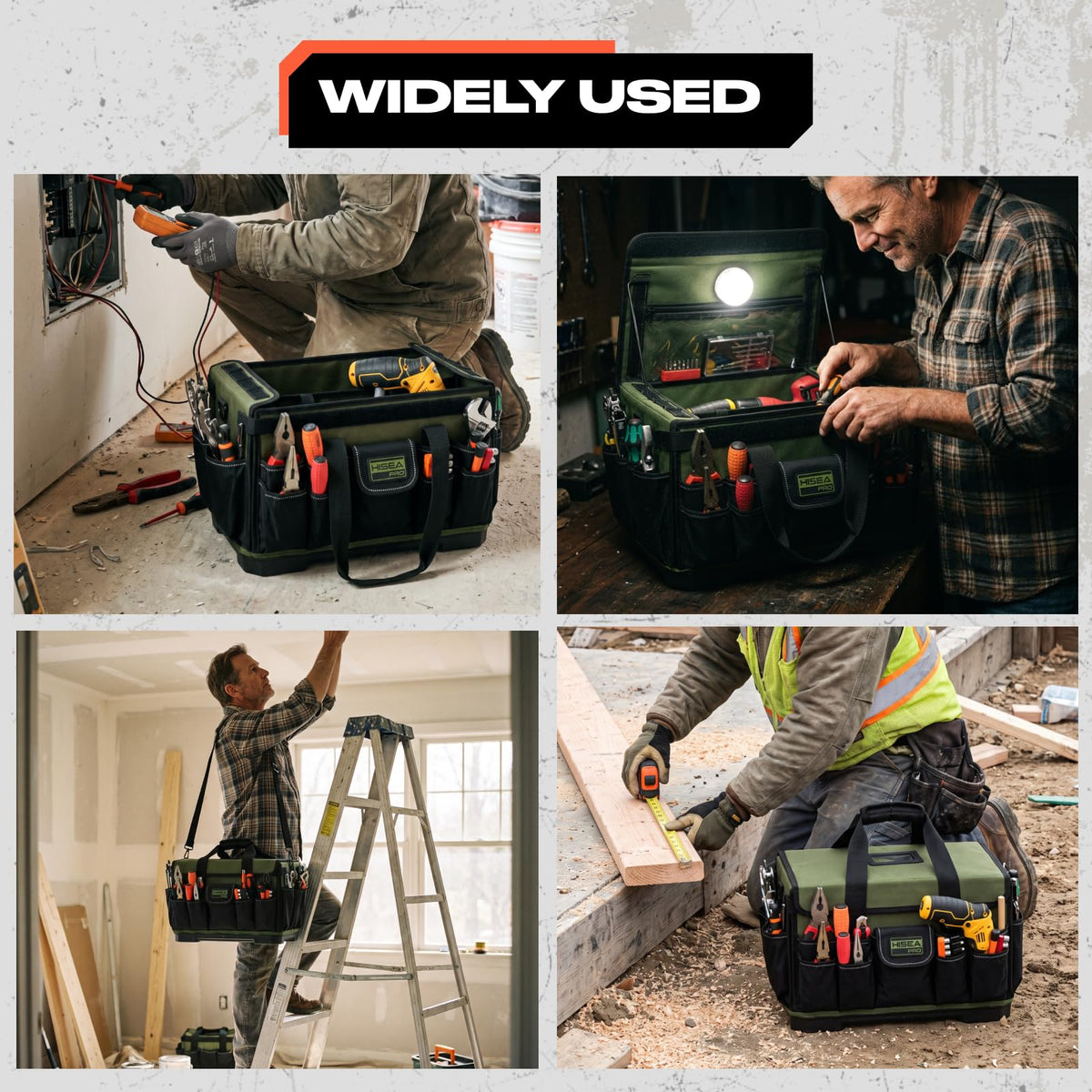 HISEA 16-Inch Tool Bag for Men, Tool Box Organizer with Magnetic Light