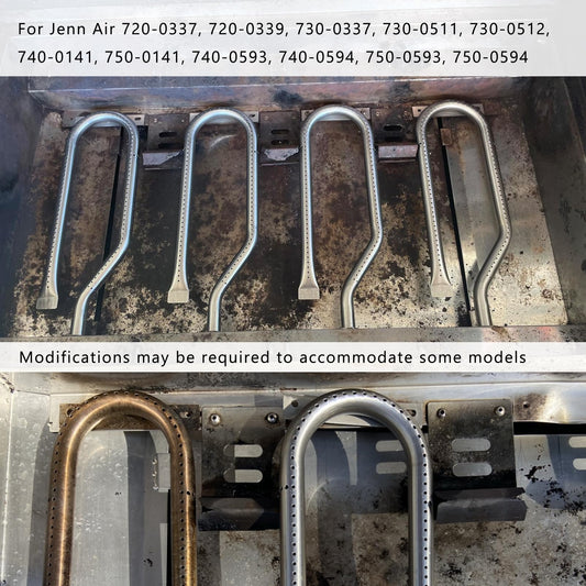 Gas Grill Burner Replacement for Jenn-air Grill Parts 720-0337, 730-0337, 720-0339, 730-0511, 730-0512, 740-0141, Members Mark 720-0586, 15 13/16 inch Stainless Steel Curved Burner, Set of 4, KB867