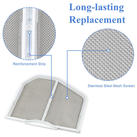 W10120998 Dryer Lint Filter Catcher Stainless Steel Screen Mesh for Whirlpool Kenmore Maytag Dryer Lint Screen Replacement Part W10049360, 8066170 with Clothes Dryer Lint Vent Trap Cleaner Brush