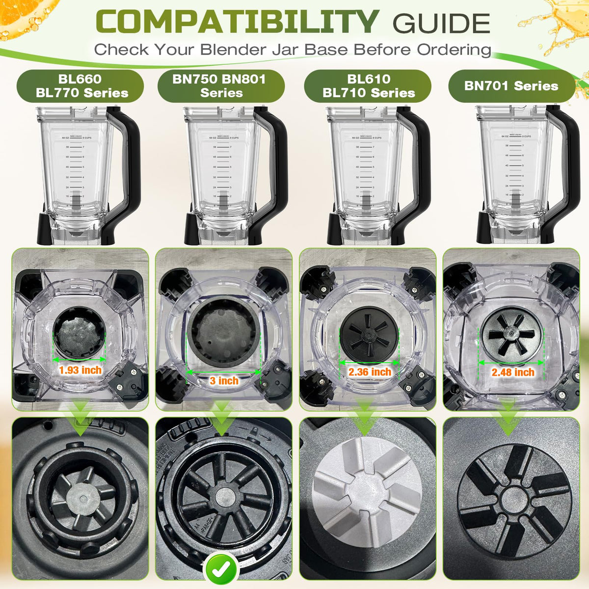 72oz Blender Pitcher Compatible with Ninja BN751 BN801 Blender