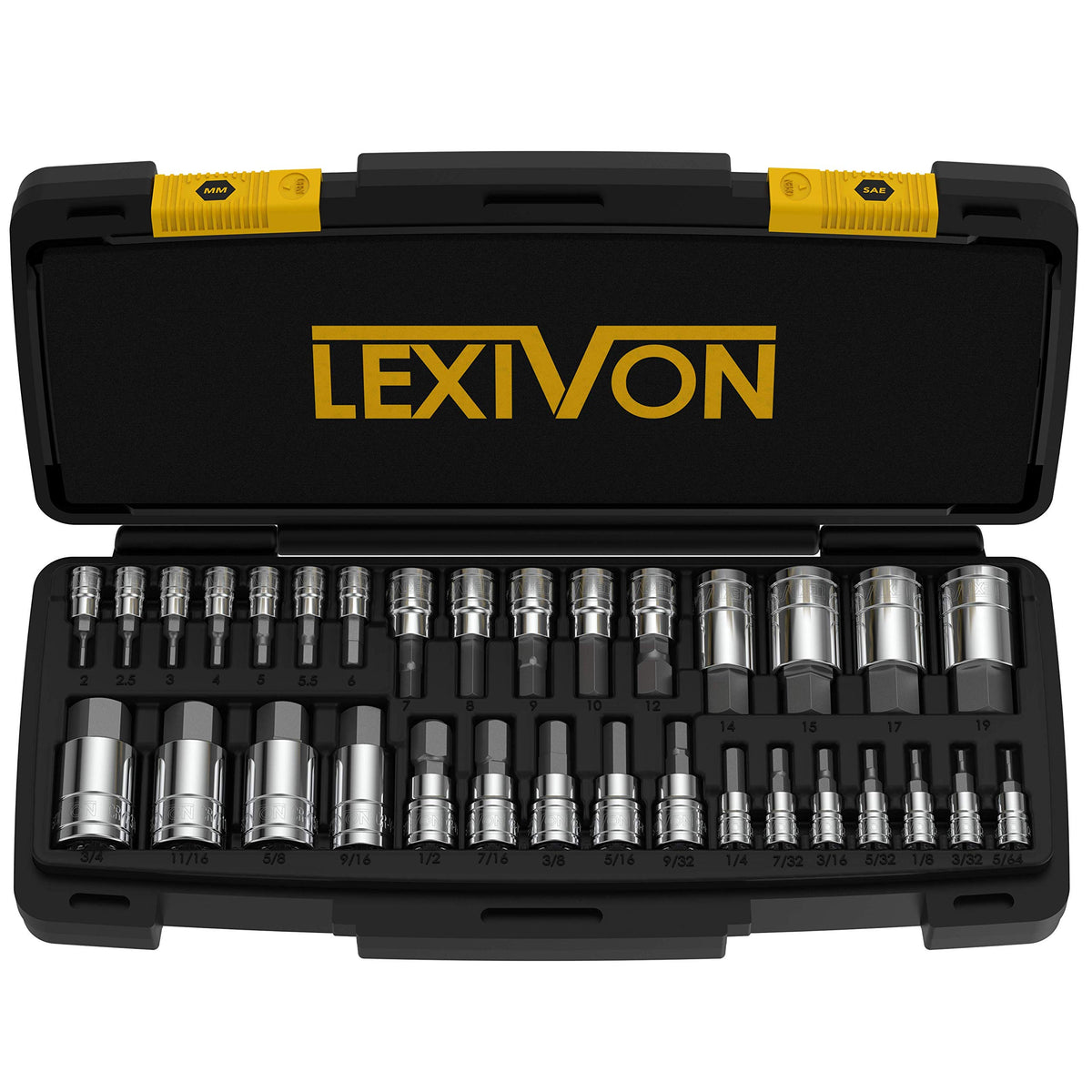 LEXIVON Master HEX Bit Socket Set, Premium S2 Alloy Steel, Complete 32-Piece, SAE and Metric Set, Enhanced Storage Case (LX-144)