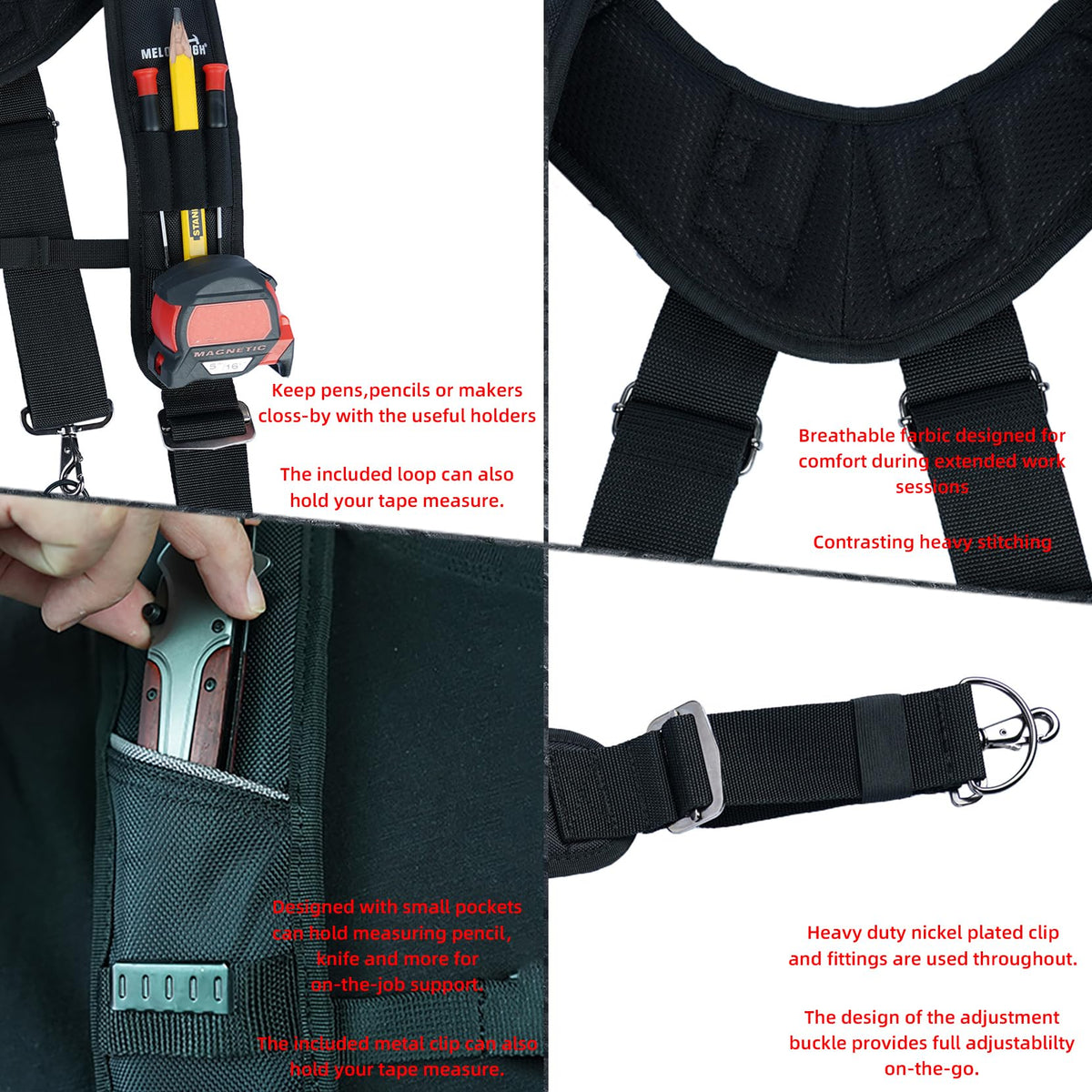 MELOTOUGH Tool Belt Suspenders Construction Bag Suspenders Padded Work belt Suspenders for Carpenter/Electrician/Roofing/Farmer work Suspension Rig(H Back)