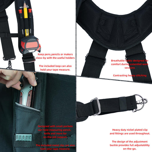 MELOTOUGH Tool Belt Suspenders Construction Bag Suspenders Padded Work belt Suspenders for Carpenter/Electrician/Roofing/Farmer work Suspension Rig(H Back)