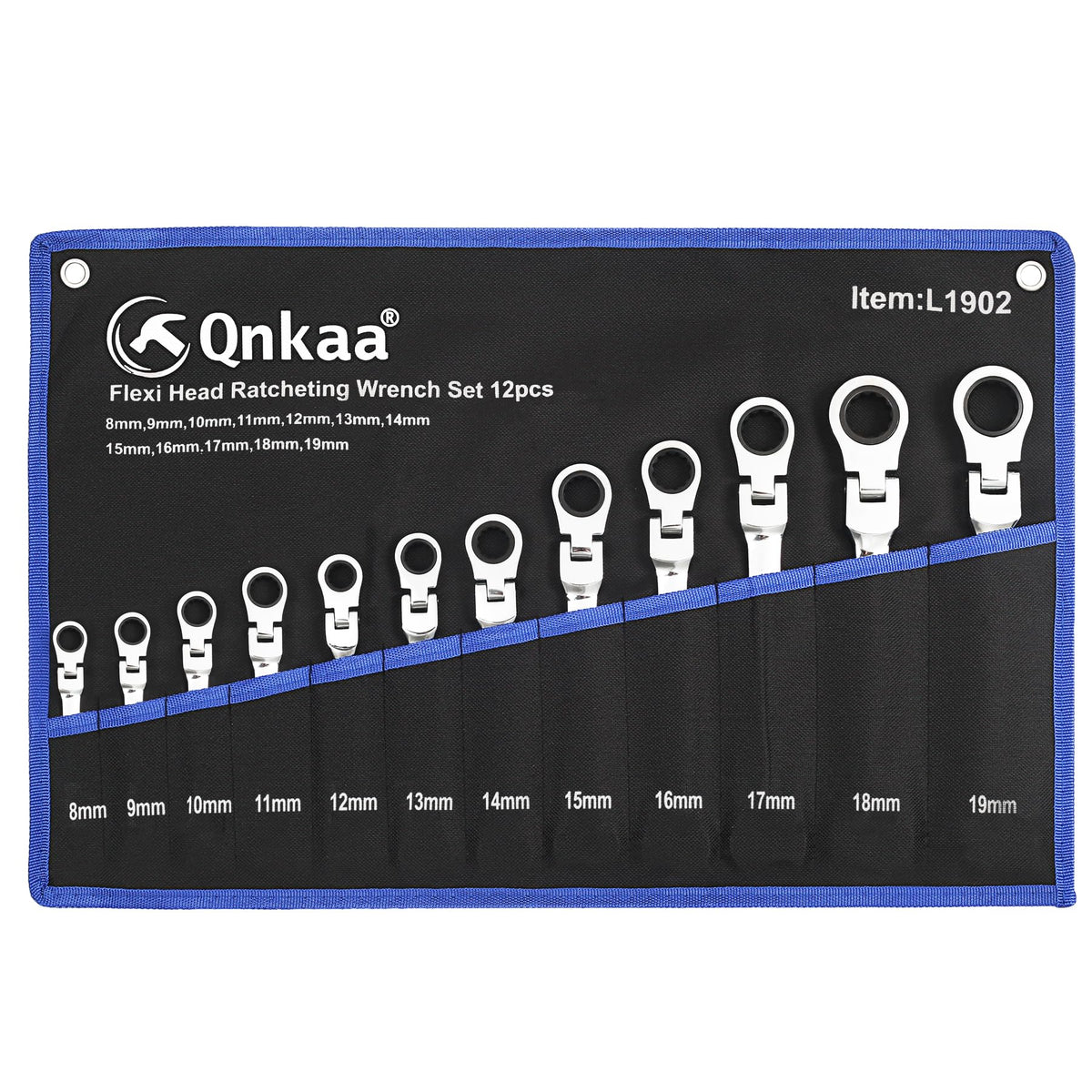 Qnkaa Flexible Ratchet Wrench Set 12pcs 8-19mm Spanner Gear Ring Ratcheting Combination Flexi Wrench Kit Metric Flex Head