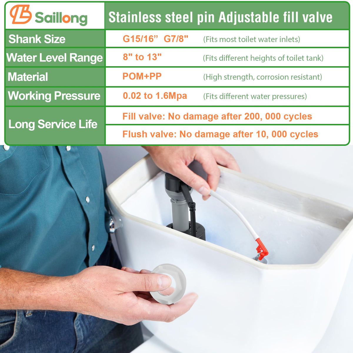 Saillong Toilet Fill Valve Replacement, Height Adjustable Universal, 2 Pcs