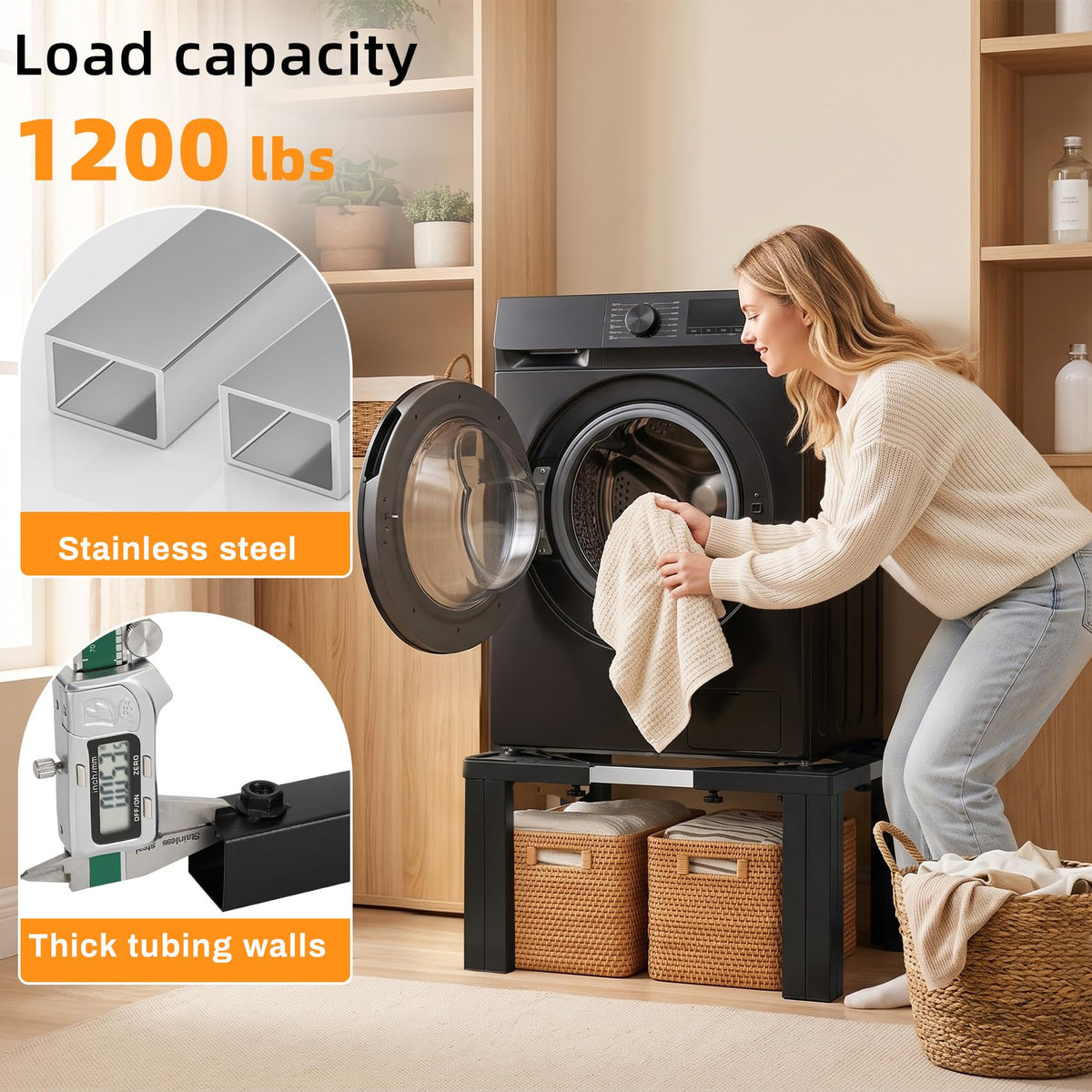 Adjustable Washer Dryer Pedestal, 12” Heavy Duty S