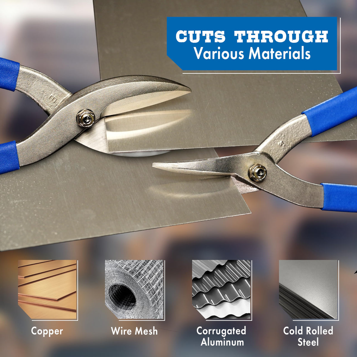 MIDWEST Tinner Snip, 12" Straight/Wide Curved Metal Cutter