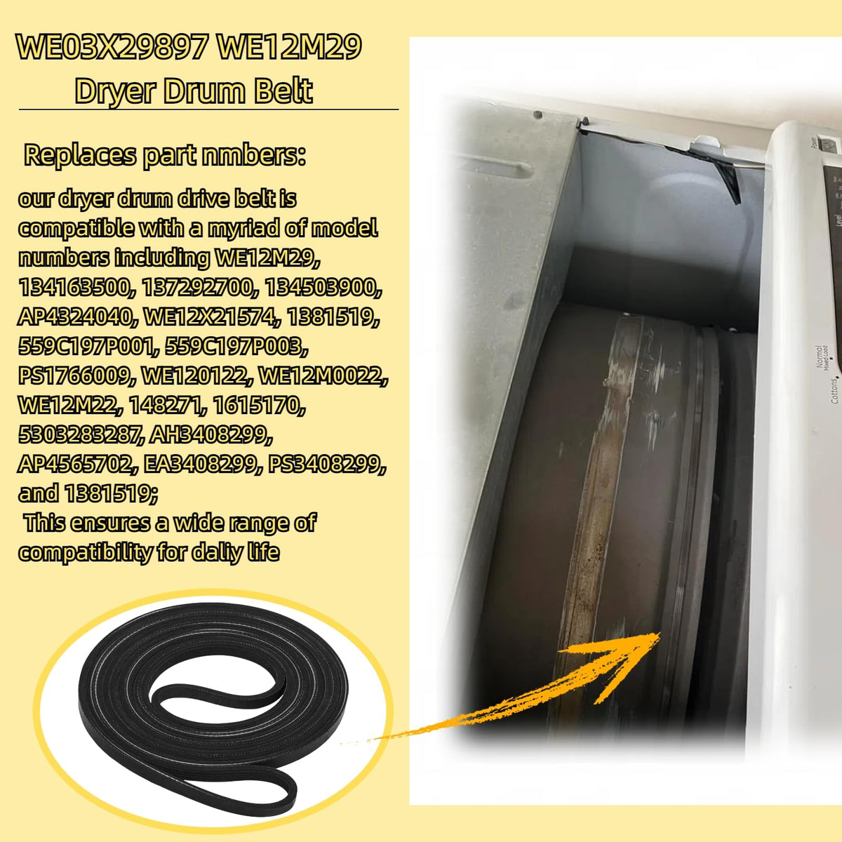 WE03X29897 WE12M29 Dryer Belt Compatible with GE/Hotpoint Dryers
