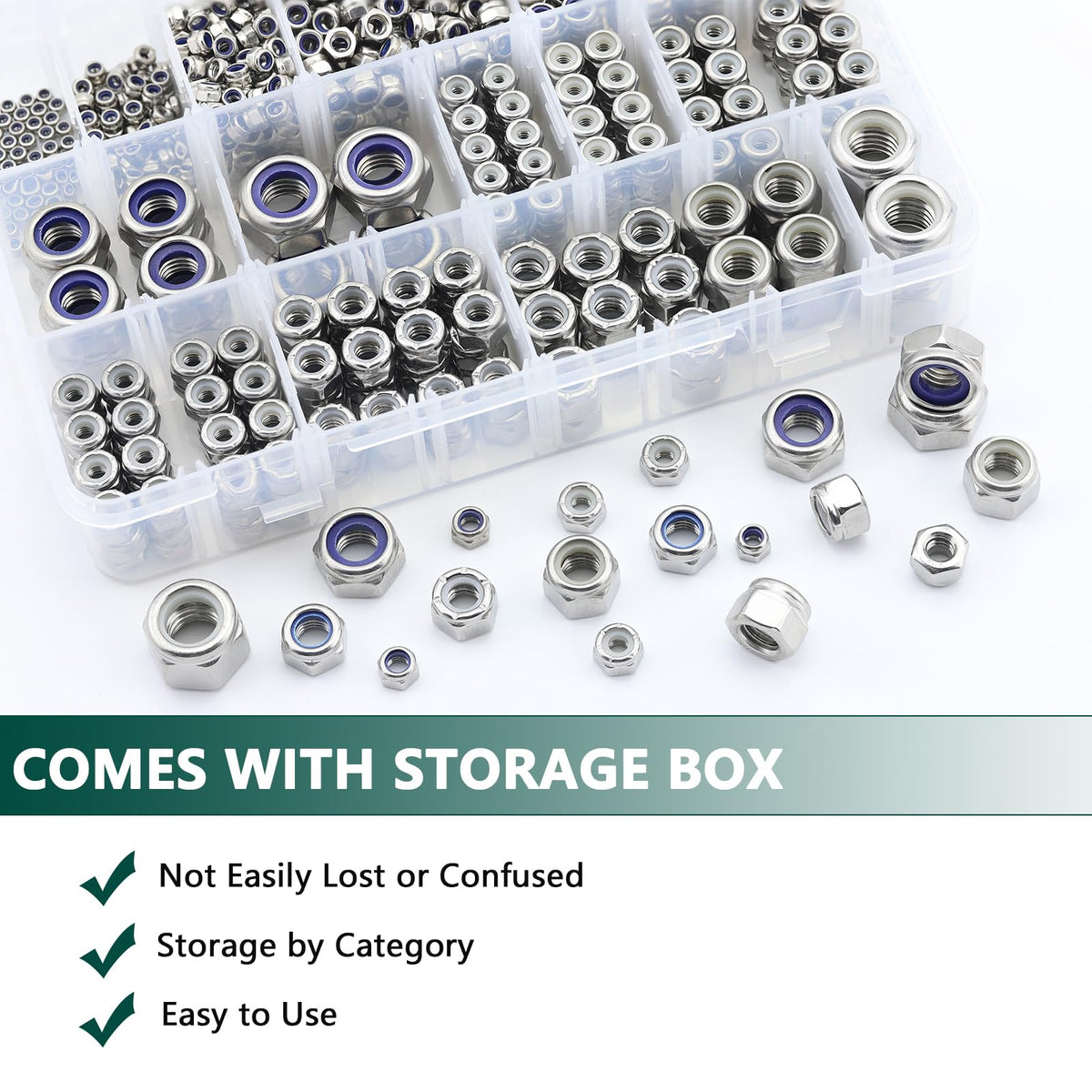 SAE & Metric Nylon Insert Lock Nuts Kit (750Pcs), Lock Nuts Assortment Kit