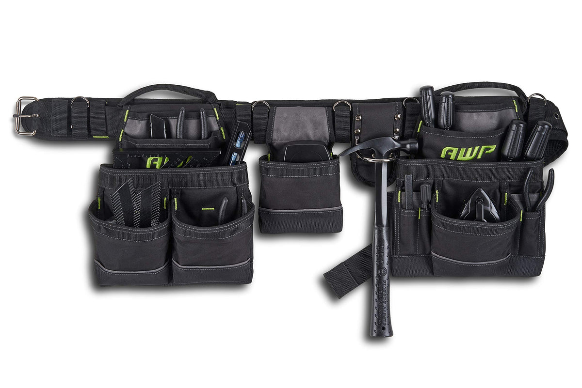 AWP Carpenter Tool Rig, Tool Belt Up to 50in, 1 Pack, Black
