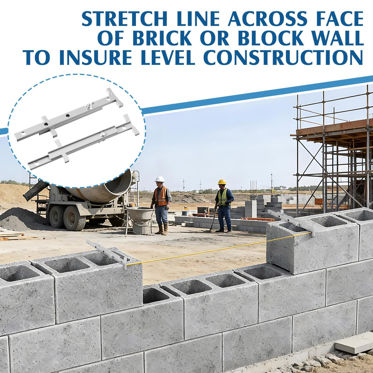 DoubleFill 2 Pair Aluminum Line Stretchers Adjustable 4-12 Inch, Heavy Duty Sliding Blocks for Masonry Tools, Line for Bricklaying (Natural)