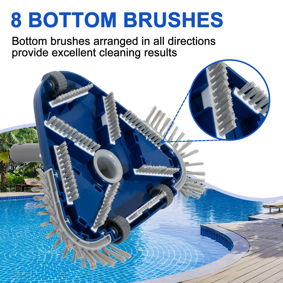 POOLAZA Weighted Pool Vacuum Head with Rotatable Hose Connector & Brushes