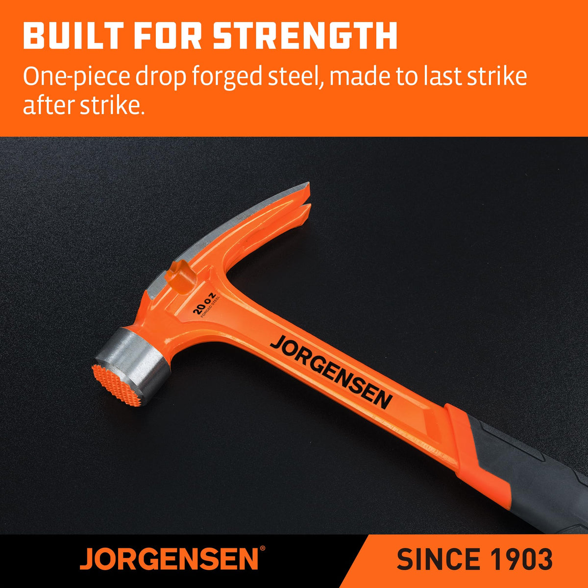 JORGENSEN 20 oz One-piece Forged Rip Claw Hammer with Magnetic Nail Holder