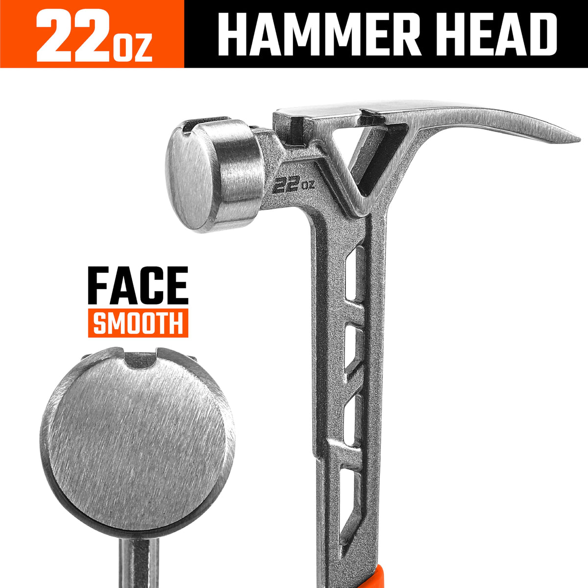 VANQUISH Framing Hammer 22oz One Piece Forged Straight Claw Hammer with Smooth Face & Shock Reduction Grip, Claw Hammer with Magnetic Nail Holder Side Nail Puller, 0630