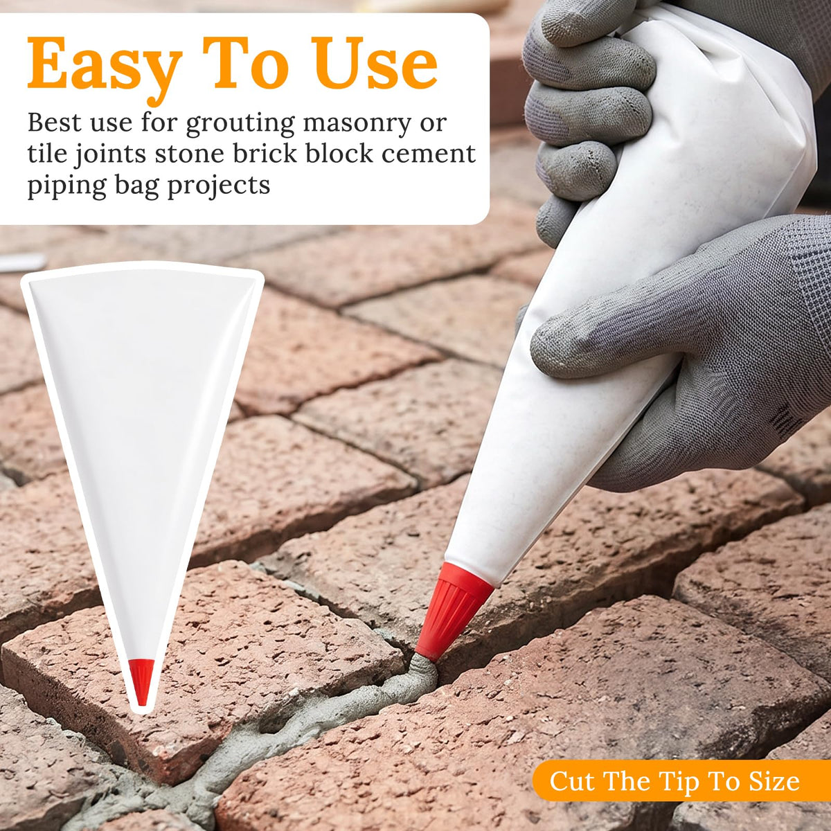 Bnuxpuuo 6 Pcs Mortar Bags Heavy Duty Tile Grout Masonry Mortar Bag with Brick Jointer & Tuck Pointer, 13 x 24 Inch Grout Piping Bag for Tile, Cement Sealer Bags for Installation Work (Red)