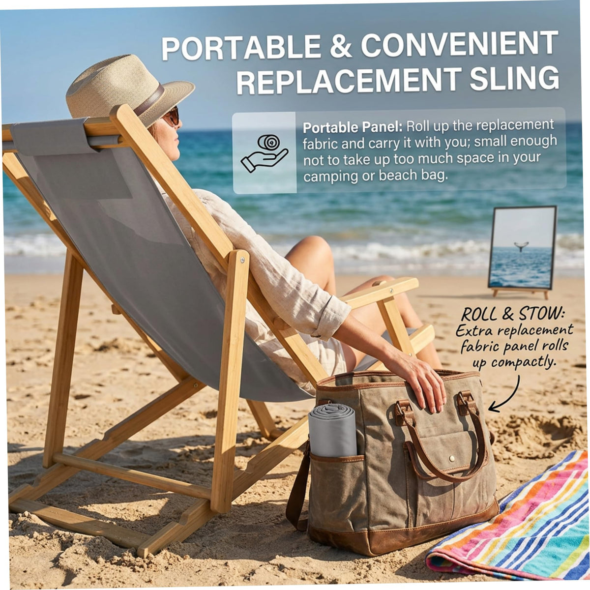 AwnsIMfreien Sling Chair Replacement Fabric, 2PCS Patio Chair Replacement Fabric 45x17 inch Canvas Sling for Sunbathing Beach Garden Grey, Patio