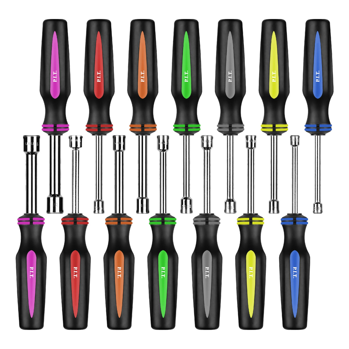 P.I.T. 14 PCS SAE and Metric Nut Driver Set,3/16 to 1/2 Inch & 5 to 11 mm