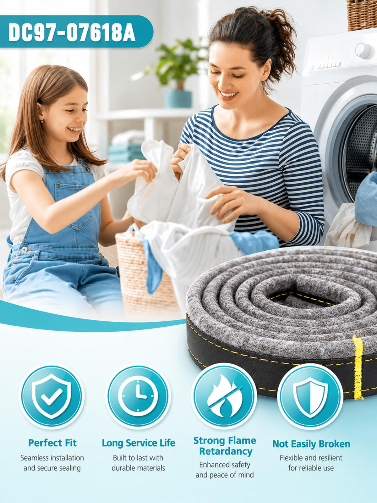 FOMIUZY Dryer Drum Felt Gasket Seal Repair Replacement Kit DC97-07618A Fit for Samsung DV42H5200EP/A3 DV50K8600EV/A3 DV52J8700GP/A2 DV50K7500EV/A3 DV45K7600EW/A3 DV48J7700EW/A2 DV45H6300EG/A3 & More