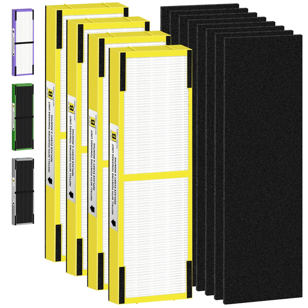 FLT4825 HEPA Filter B Replacement Compatible with G-Guardian Air Purifiers AC4825 AC4825E AC4825W AC4300 AC4800 AC4900 AC4850,4 H13 True HEPA Filters+8 Carbon Pre-Filters