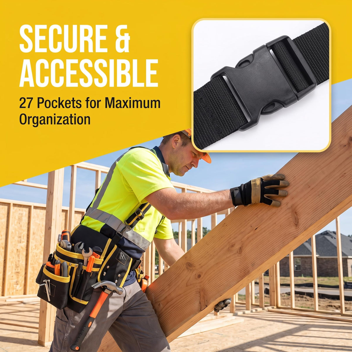Tool Belt with Suspenders, 27-Pockets Heavy Duty Tool Belts for Men