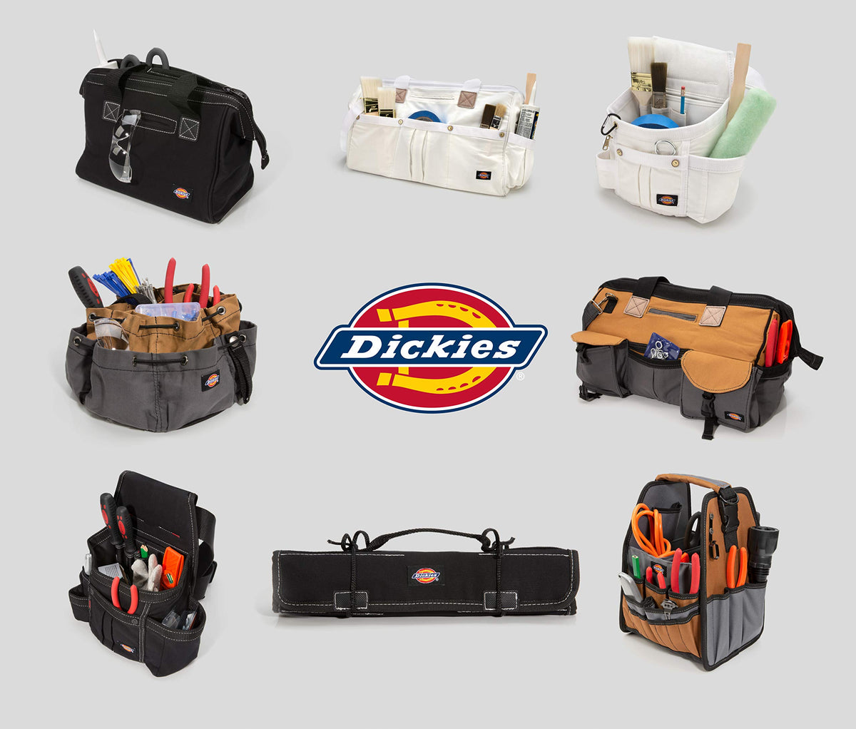 Dickies 8-Pocket Padded Tool Belt/Utility Pouch, Adjustable 3-Inch Belt, Durable Canvas Construction, Tan/Grey