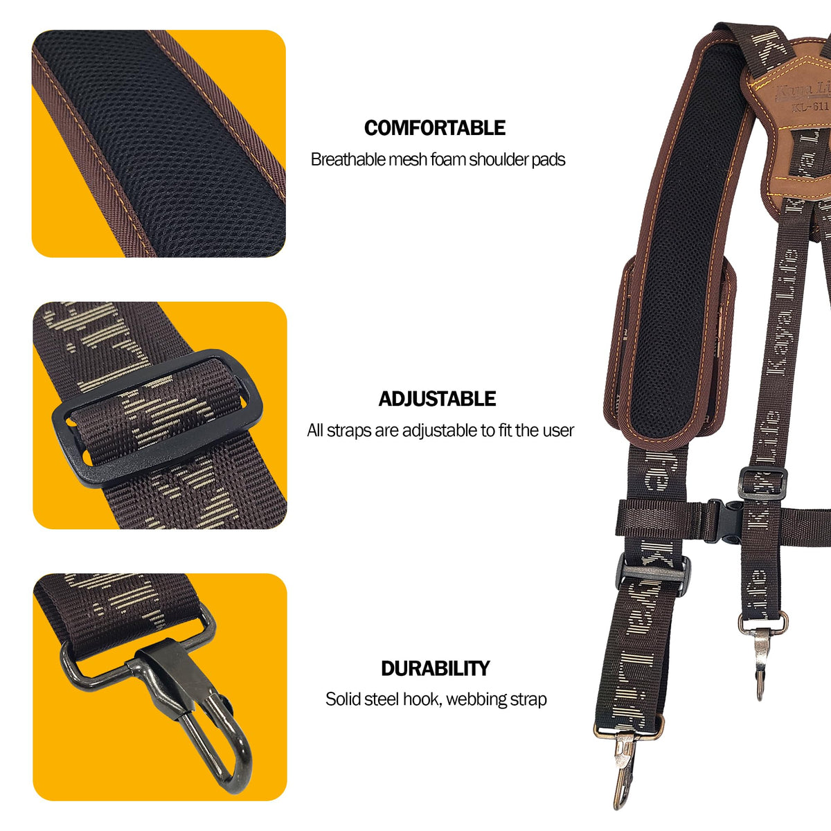HW GLOBAL Tool Belt Suspenders for Men with Phone Pouch and Belt Loops
