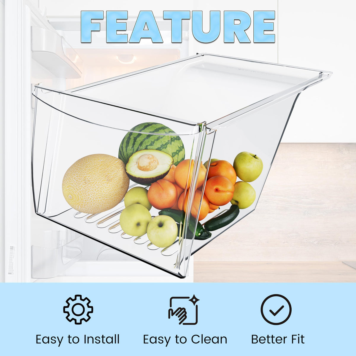 HECASA 240337103 240337102 Refrigerator Crisper Drawer Pan Replacement For
