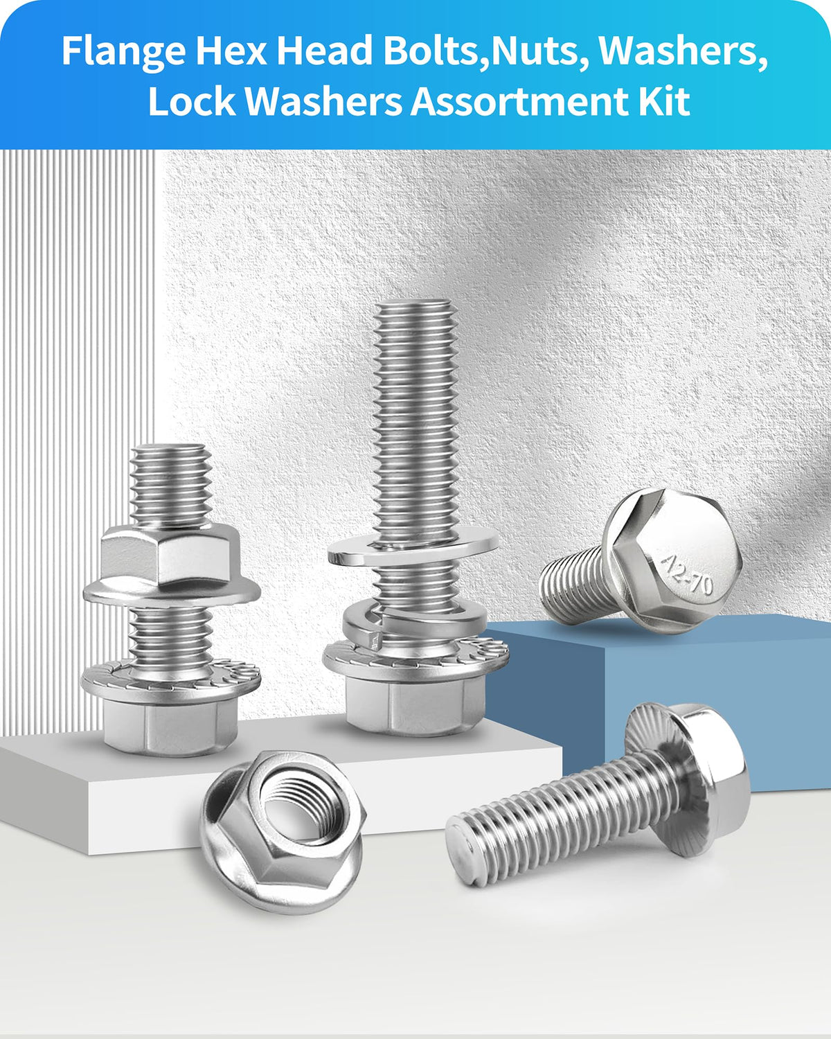 300Pcs Metric Flange Bolts Assortment, M6 M8 M10 Flange Hex Bolts and Nuts Washers Kit, 304 Stainless Steel Serrated Flange Nuts and Bolts, M6x1.0, M8x1.25, M10x1.5 (12mm to 30mm)(Silver)